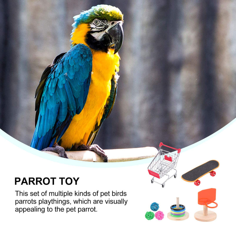 Balacoo Parrot Toys 5Pack, Mini Shopping Cart, Training Rings, Skateboard, Basketball Hoop and Ball- Playing Standing Training Parrot Toys to Keep Healthy for Budgie Parakeet Cockatiel Conure Lovebird - PawsPlanet Australia