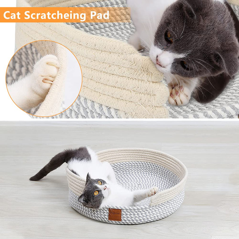 Globalsotre Cotton Thread Woven Cat Bed, Big Round Cat Woven Basket Bed, Cat Scratching Bed, Cat Rope Bed Nest for Sunmmer and Winter, Durable Pet Bed Basket, Cat Beds for Indoor Cats and Small Dogs - PawsPlanet Australia