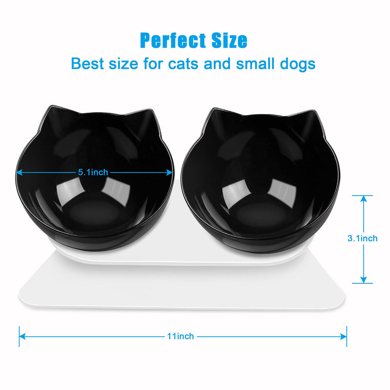 UPSKY Cat Bowls Elevated Cat Food Water Bowls Set, 15° Tilted Raised Cat Bowls, Anti Vomiting Cat Dish Pet Feeder Bowls with Stand for Indoor Cats and Small Dogs black - PawsPlanet Australia