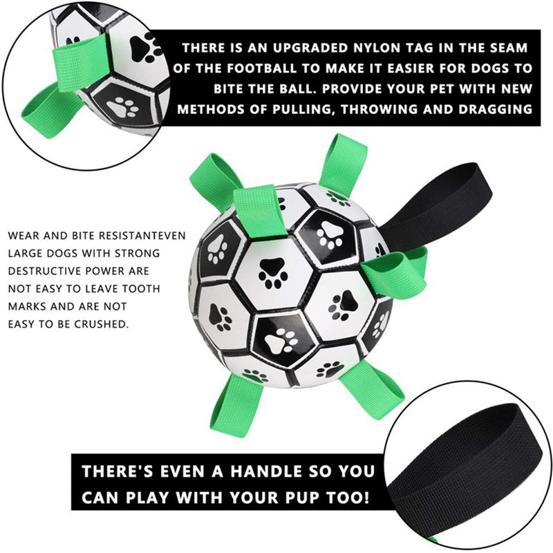 Dog Soccer Ball with Grab Tabs, Indestructible Tough Durable Interactive Tug of War Dog Tug Toy, Lightweight and Water Resistant Suitable for Indoor & Outdoor, Pets Training Football Toys - PawsPlanet Australia