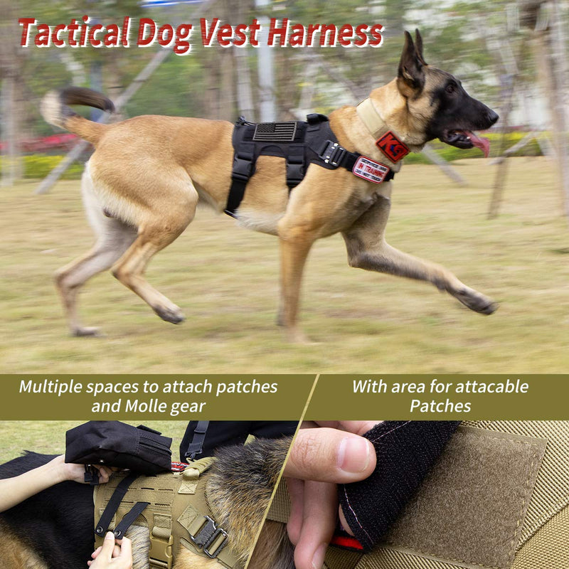 Shidan Tactical Service Dog Harness Vest Molle Patrol K9 Dog Harness with Comfy Mesh Padding, Metal Quick-release Buckle and Handle M(Neck: 19"-27"; Check: 21"-31") Black - PawsPlanet Australia