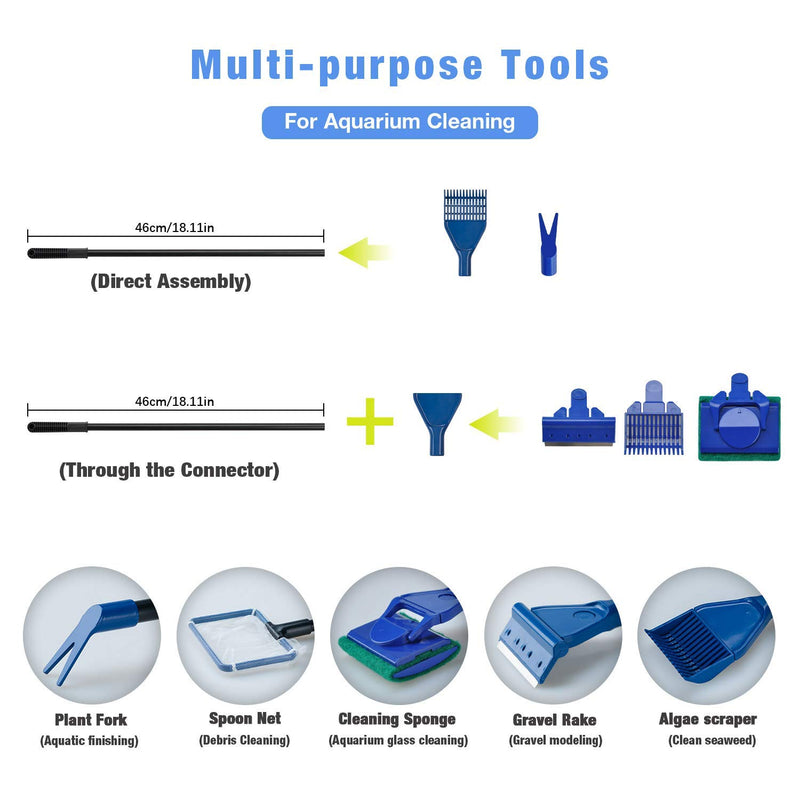 [Australia] - Songway 5 in 1 Aquarium Fish Tank Clean Tool Set/Fish Net, Gravel Rake, Algae Scraper, Plant Fork, Sponge/Multi-Function Cleaning kit for Aquarium Fish Tank 