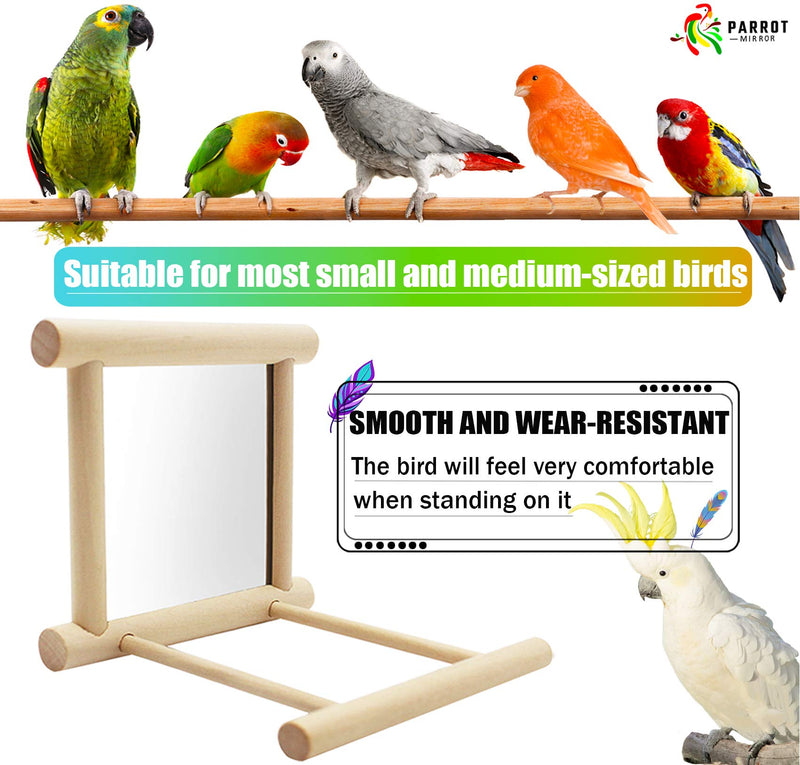 Blessed family Bird Parakeet Mirror for Cage,Parrot Perch Stand,Wooden Hummingbird Swing Toy,Parakeet Accessories for Cockatiels Conure Finch Lovebird Canary African Grey Macaw 1 piece of bird mirror - PawsPlanet Australia