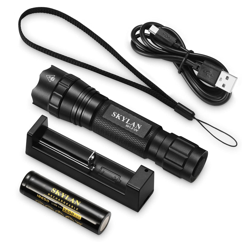 SKYLAN Led UV Mini Flashlight Black Light, 395nm Blacklight Ultraviolet Pocket Flashlights Powered by18650 Rechargeable Battery for Dog Urine, Pet Stains & Bed Bug - PawsPlanet Australia