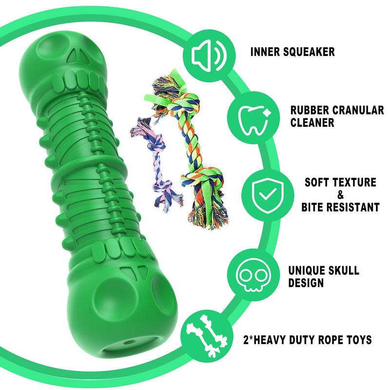 SZCLIMAX Dog Squeaky Toys, Dog Chew Toys for Aggressive Chewers Large Medium Breed, Almost Indestructible Tough Durable Dog Toys, 100% Natural Rubber, Green - PawsPlanet Australia