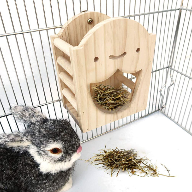 Rabbit Hay Feeder Wood, Bunny Guinea Pig Hay Feeder, Wooden Hay Feeder, Guinea Pig Hay Feeder, Wood Chinchilla Plastic Food Bowl for Small Animals (Smiling Face) Smiling Face - PawsPlanet Australia