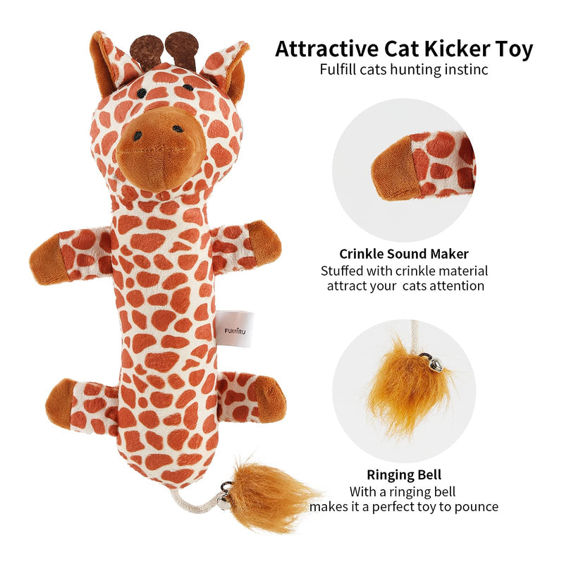 FUKUMARU Cat Toy Set , Giraffe Cat Kicker Chew Toy & 35.5 inch Steel Wire Cat Wand Teaser, Stuffed Animal for Kittty with Silvervine, Cat Feather Stick with Replacement, Toy for Indoor Cats 2 Pcs - PawsPlanet Australia