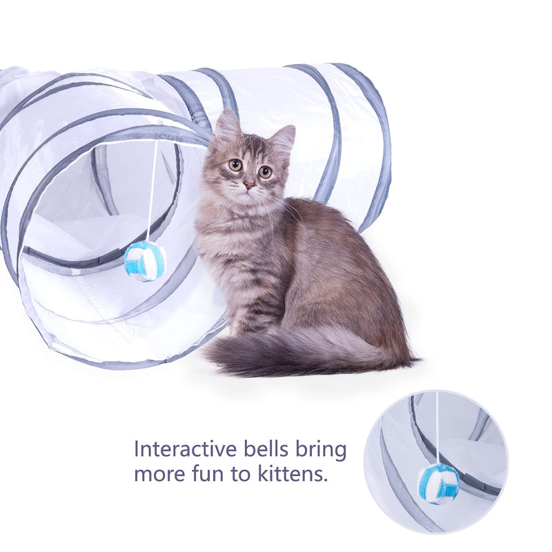 Alicedreamsky Cat Tunnel, Collapsible Tube with 1 Play Ball Kitty Toys, 3 Ways Cat Tunnels for Indoor Cats, Puppy, Kitty, Kitten, Rabbit (White and Gray) White and Gray - PawsPlanet Australia