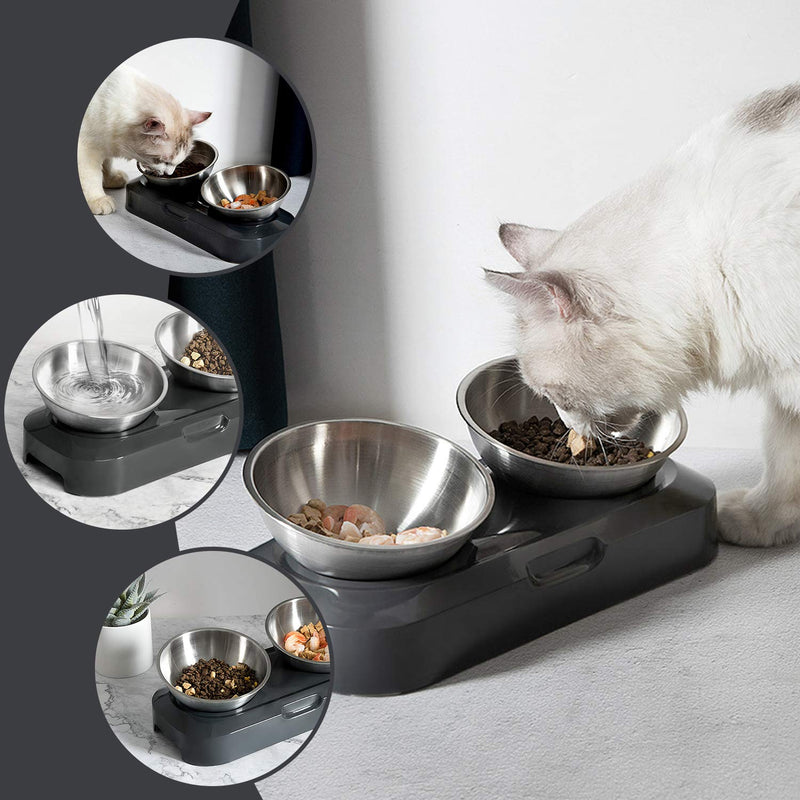 Dog Bowls,Stainless Steel Double Pet Bowl Cat Feeding Bowl Raised with Stand,Anti-Spill,Anti-skid, For Small Dogs and Cats(29 x 14.7cm) (A) A - PawsPlanet Australia