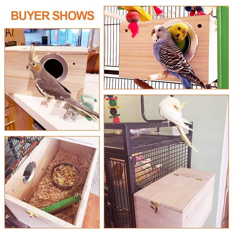 EMUST Parakeet Nesting Box, Bird Nest Breeding Box Wood Bird Cage Accessories for Finch Lovebirds Cockatiel Budgie Conure Parrot, L - PawsPlanet Australia