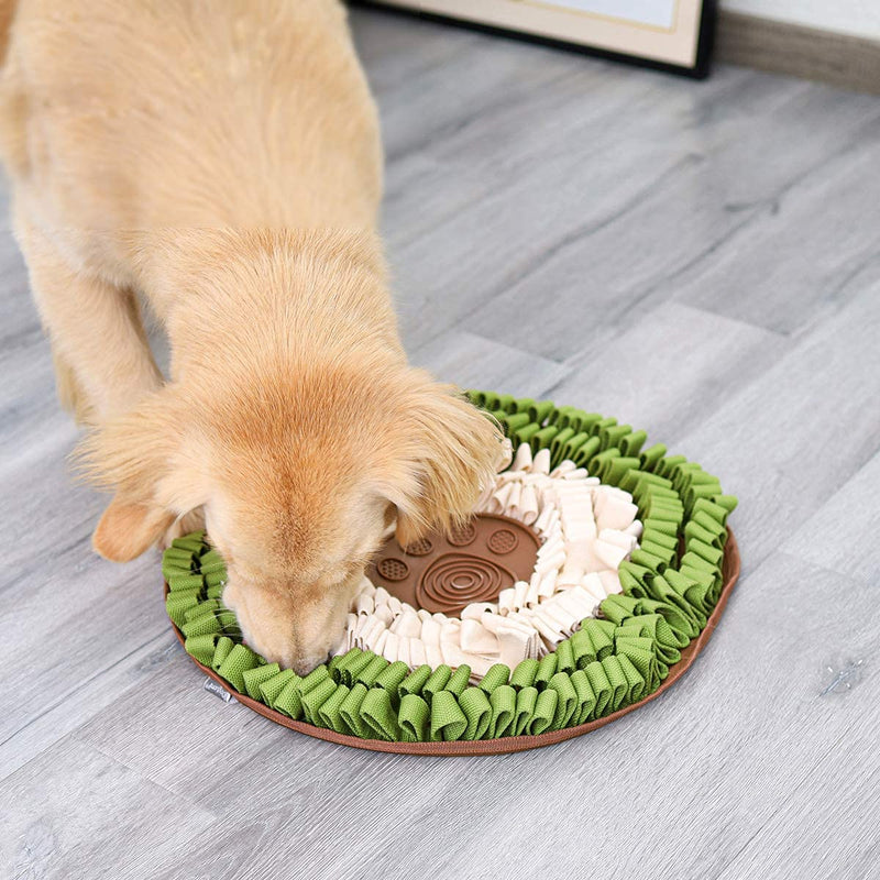 Dog Snuffle Mat, Pet Feeding Mat Soft Durable Interactive Puzzle Play Training Mats for Cats Dogs 18.9*18.9inch cream+green - PawsPlanet Australia