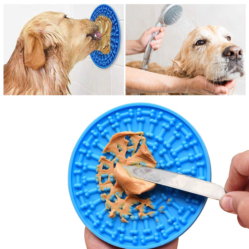 [Australia] - FADDA Dog Lick Mat Dispensing Mat with Suction, Slow Feeder, Lick Pad Suction to Wall for Pet Bathing Grooming Training Blue 