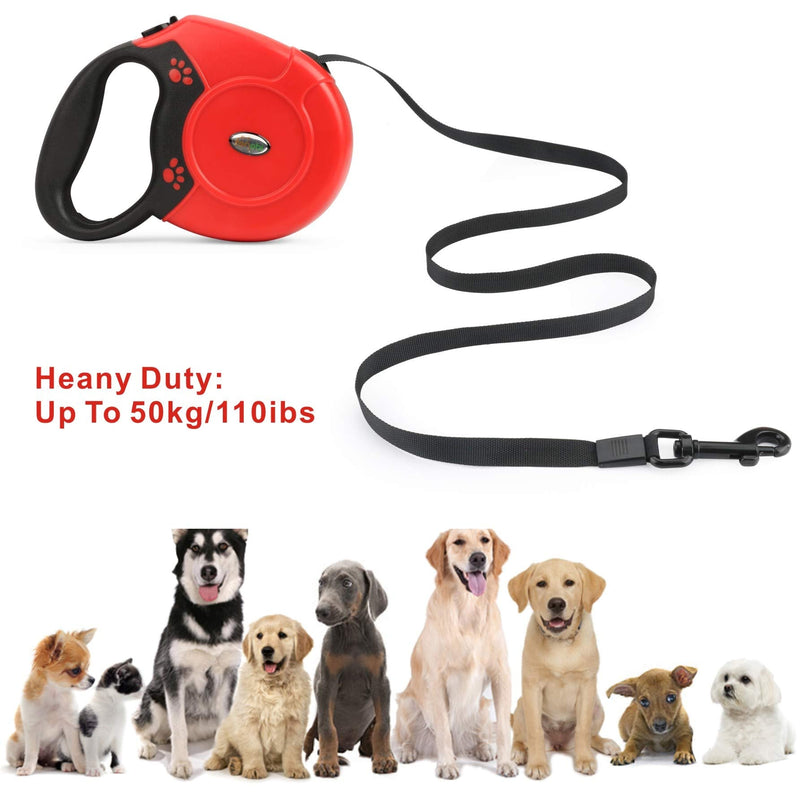 Idepet Retractable Heavy Duty Dog Lead for Small and Medium Dogs, Chain-Serrated Steel Chain Design, 360° Tangle-Free, Break & Lock System, 16 Foot Lead Red - PawsPlanet Australia