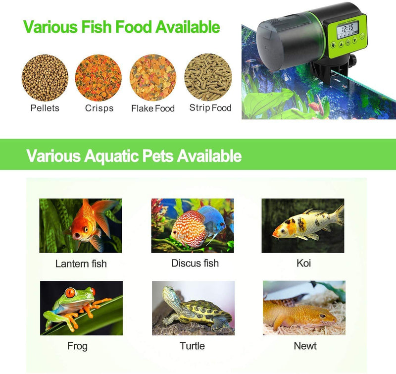 Podazz Automatic Aquarium Fish Feeder, Moisture-Proof Electric Auto Fish Feeder,Aquarium Tank Timer Feeder Vacation &Weekend Fish Food Dispenser (Green-1) - PawsPlanet Australia