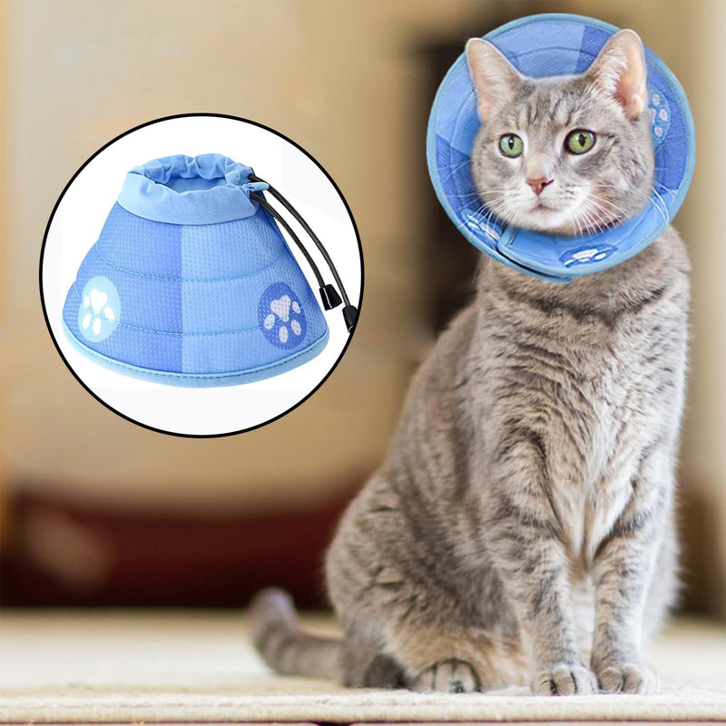 Cat Neck Brace, Protective Collar, Adjustable Cat Collar, Leak Protection, Cat Funnel Recovery Collar, Soft Collar Cone After Surgery and Injuries for Puppies and Cats (M, Blue) - PawsPlanet Australia