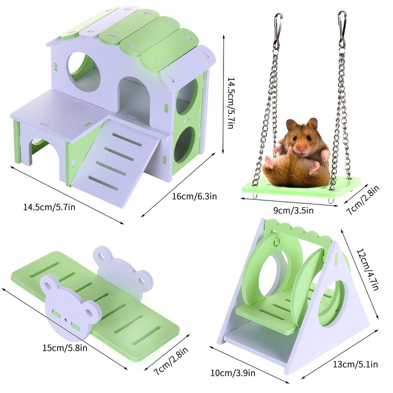 okdeals 4Pcs Lovely Hamster Play Toys Set, Wooden Hamster House, Triangle Swing Green - PawsPlanet Australia