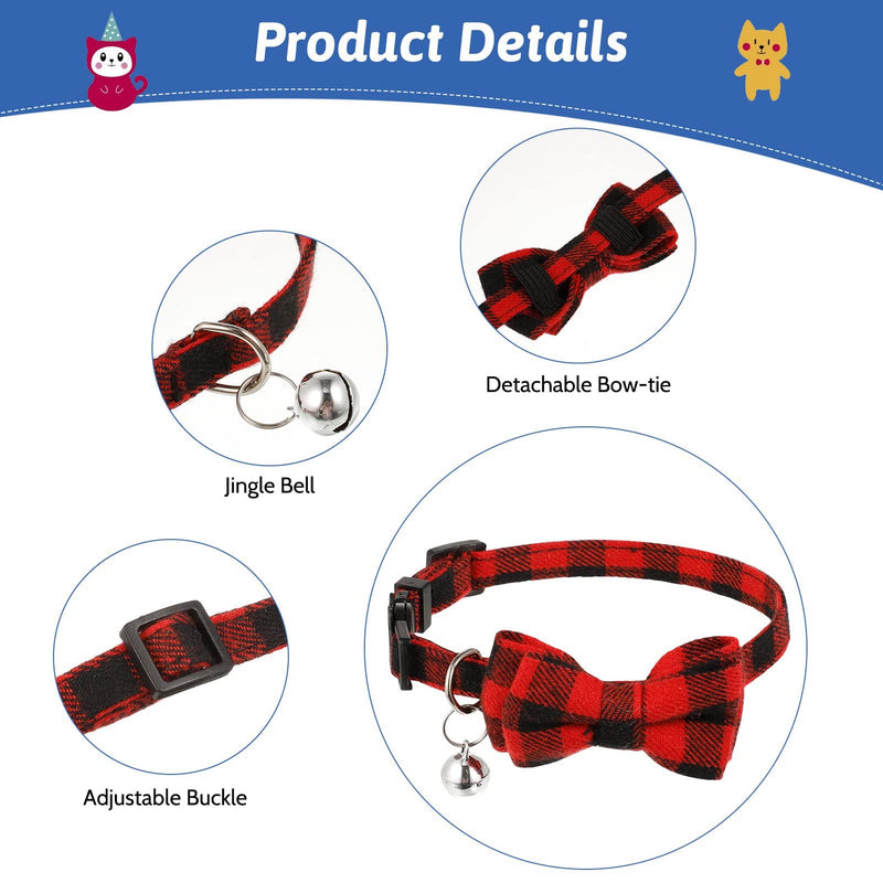 Yorgewd 3 Pack Cat Collar with Bell and Removable Bow Tie, Kitty Kitten Quick Release Safety Collars, Adjustable Collars for Kitten, Cats, Puppy, and Small Pets - PawsPlanet Australia