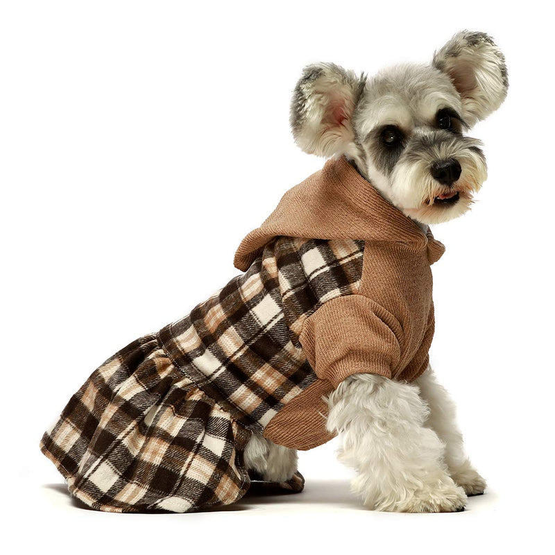 Fitwarm Knitted Plaid Dog Dress Hoodie Sweatshirts Pet Clothes Sweater Coats Cat Outfits XS Brown - PawsPlanet Australia