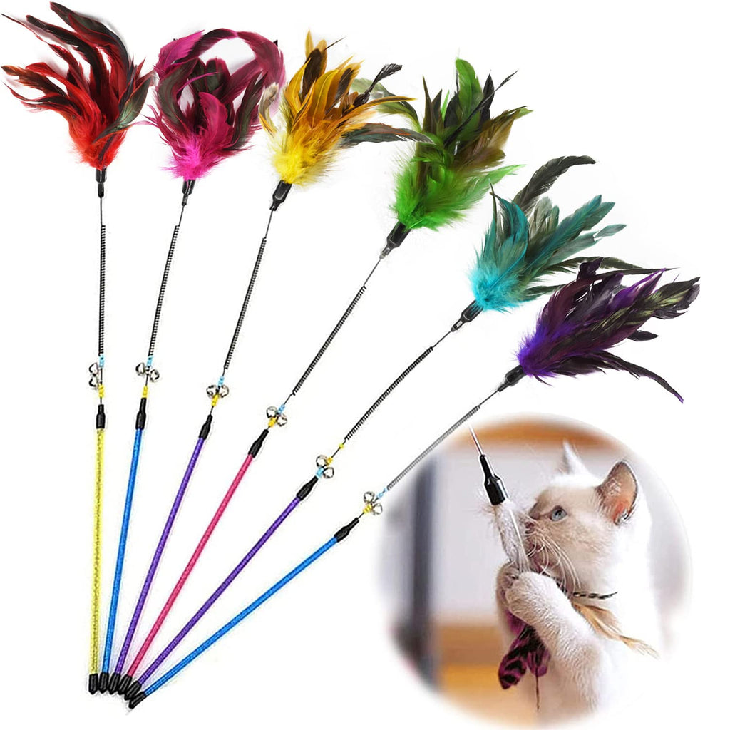 Cat toy toy with feathers, feather rod, cat fishing rod, replacement feathers with pendant, feather bell, interactive cat toy set for kittens and cats - PawsPlanet Australia