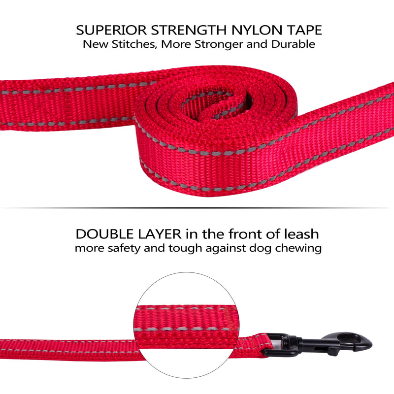 Aepeasti Dog Leash for Medium to Large Dogs with Two Padded Handles 5FT/6FT, Double Handle Dog Leash, Reflective Training Leash, Durable Traffic Leash 6FT Red - PawsPlanet Australia