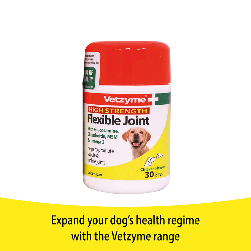 Vetzyme | Flexible Joint Tablets with Glucosamine for Dogs, Promotes Supple and Mobile Joints | Tasty Chicken Treats with Fish Oil (30 Tablets) 30 Tablets - PawsPlanet Australia