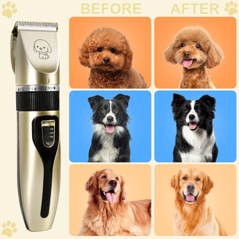 AOUVT Professional Clipper, 13 Piece Pet Grooming Set, Removable, Washable Ceramic Head, Rechargeable Pet Trimmer, Low Noise Pet Trimmer for Cats and Dogs Gold - PawsPlanet Australia