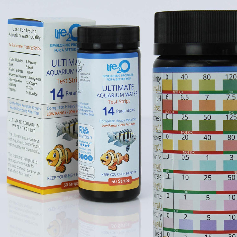 [Australia] - ULTIMATE 14-in-1 Aquarium Test Kit with Trace Heavy Metals | 50 Water Testing Strips for Fresh-Water or Salt-Water Aquarium, Fish-Tank, Reef & Pond | Alkalinity, pH, Nitrate, Carbonate Hardness & More 