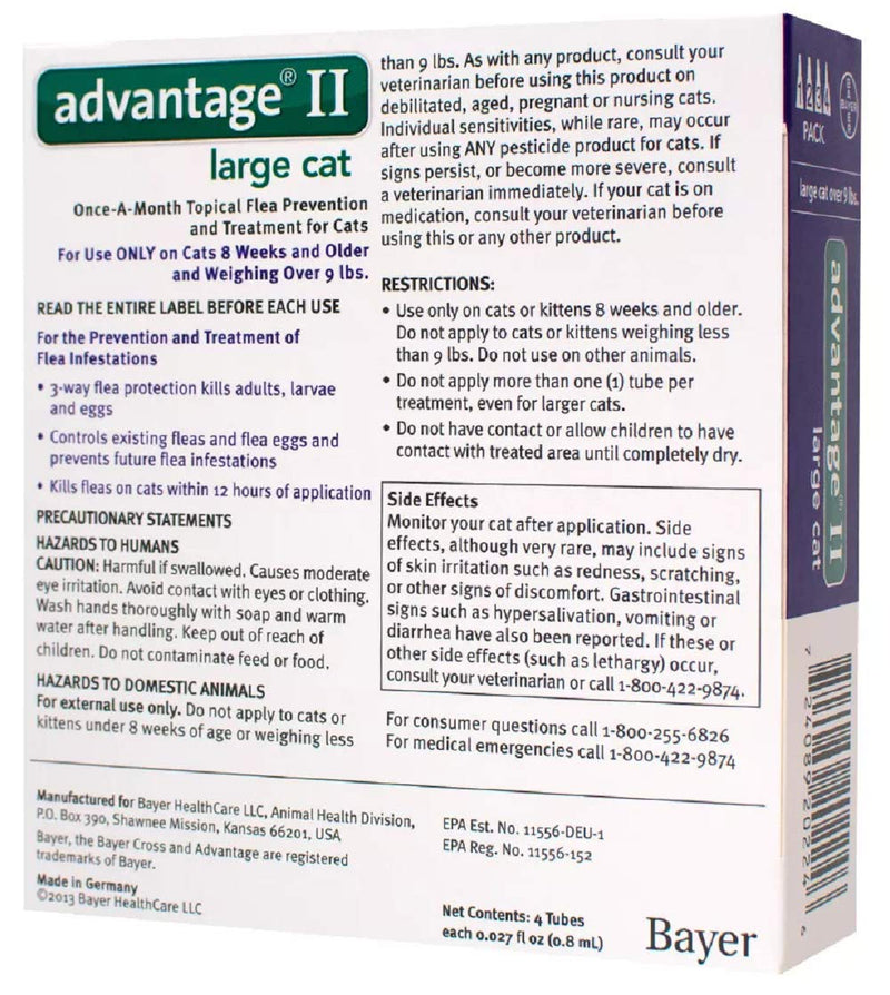 Bayer Advantage II Flea and Tick Treatment for Large Cats, 4 Monthly Treatments - PawsPlanet Australia