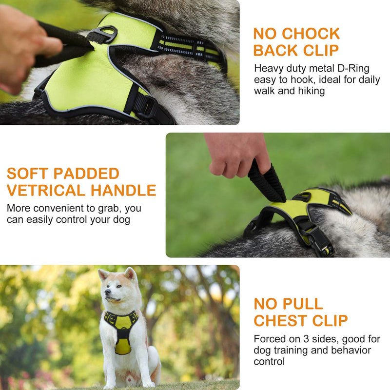 No Pull Dog Harness Large Medium Dogs, Adjustable Reflective Dog Vest Breakout proof Easy Control Dog Harness with Elastic Handle Breathable Mesh Lightweight Pet Harness for Outdoor Walking Green XL Fluorescent Green - PawsPlanet Australia