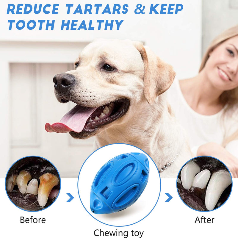 [Australia] - Dog Squeaky Toys for Aggressive Chewers, Almost Indestructible Rubber Puppy Chewing Ball with Squeaker Durable Pet Teeth Cleaning Toy for Medium and Large Breed Blue 