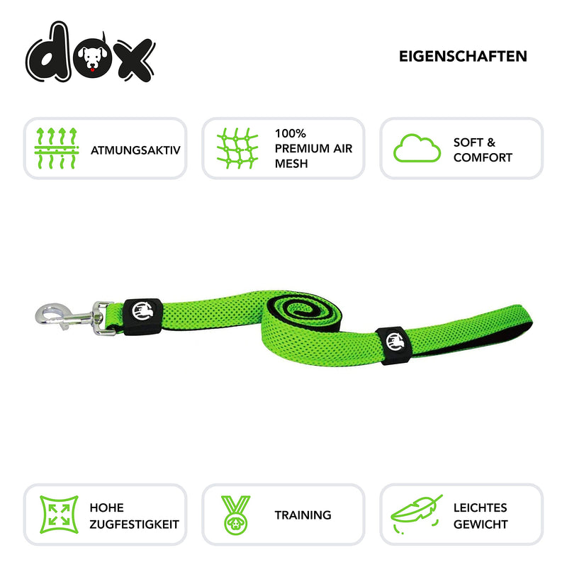 DDOXX dog leash air mesh 120 cm | Hand strap | for small & large dogs | many colors & sizes | Leash dog | Lead leash small | Running leash puppy leash large | Green, SS - 2.0 x 120 cm - PawsPlanet Australia