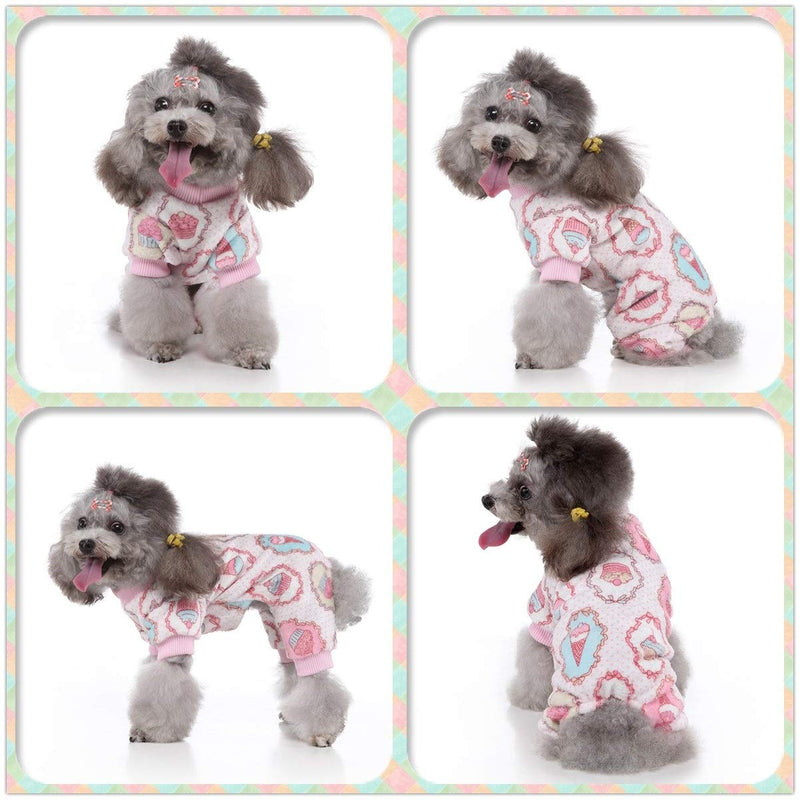 [Australia] - Vehomy Xmas Dog Pajamas for Girl Dog Pink Christmas Dog Pajamas with Ice-Cream Cone Cupcake Pattern Soft Fleece Pet Winter Pajamas Dog Onesies Jumpsuit Pjs Sweater Clothes for Small Dogs and Cats S 