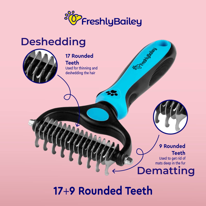 Freshly Bailey Dog and Cat Dematting and Deshedding Tools - “Miracle” Undercoat Rake - Comb - Safe Dog Detangler and Cat Brush for Matted Hair/Fur - Easiest Pet Grooming Brush to Maintain Pet's Coat - PawsPlanet Australia