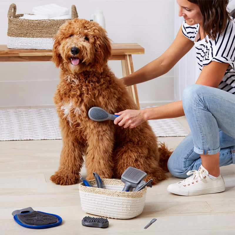 [Australia] - AmazonBasics 8-Piece Pet Brush & Grooming Set 8 in 1 Pet Grooming Set Blue 