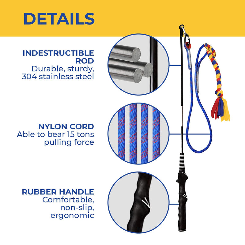CHEERING PET Flirt Pole for Dogs, Teaser Wand with Colorful Braided Rope Tether, Exercise Fun for Dogs, Durable Interactive Dog Toy Dog Flirt Pole Colorful Tether - PawsPlanet Australia