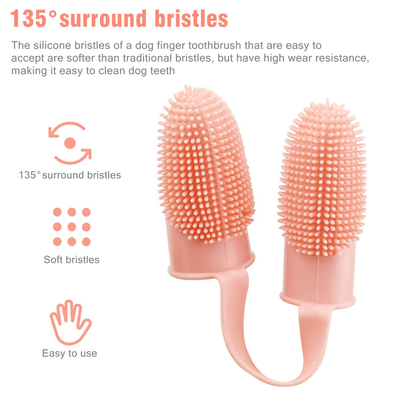 Dog Toothbrush Two Finger Toothbrush Puppy Dental Care Fresh Breathing Reusable Non-Toxic Dental Care Dog Pet Finger Toothbrush Plaque Off for Small Medium and Large Dogs (Pink) Pink - PawsPlanet Australia