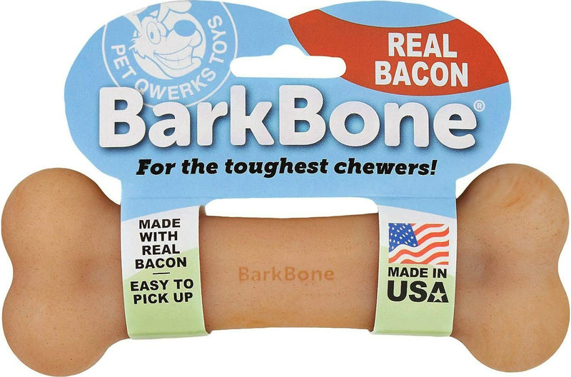 [Australia] - Pet Qwerks Flavor Infused BarkBone - Durable Chew Toy for Aggressive Chewers, Tough Extreme Power Chewer Bones | Made in USA REAL BACON Large 