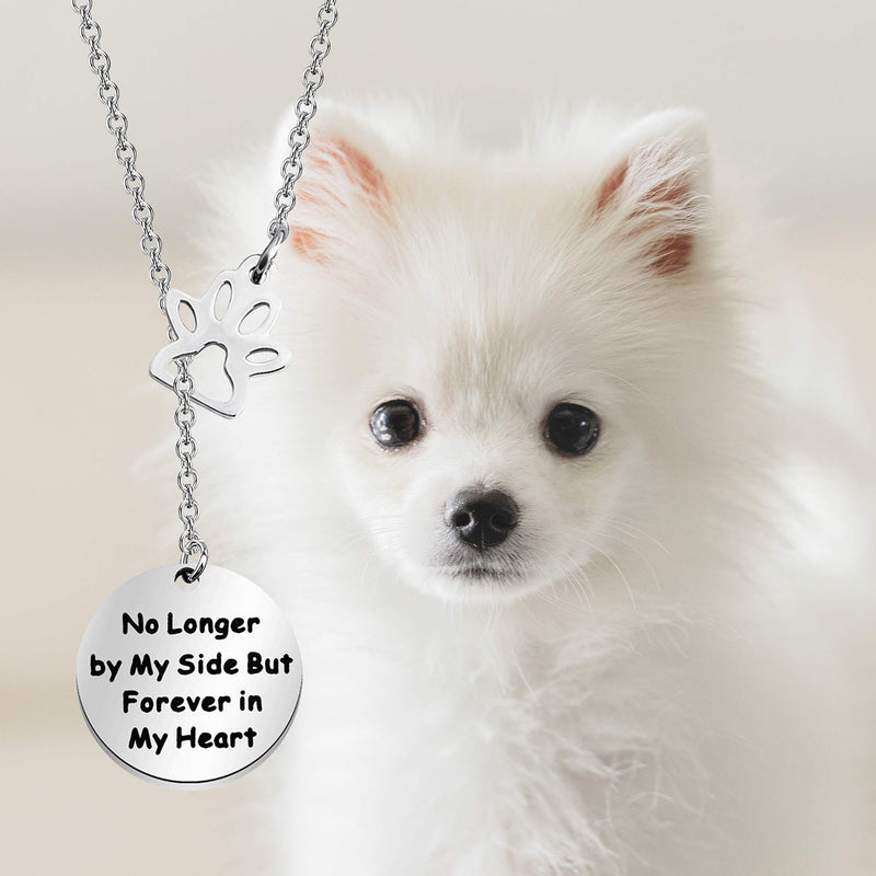 BEKECH Pet Memorial Necklace No Longer by My Side But Forever in My Heart Paw Print Charm Y Necklace Pet Cat Dog Loss Jewelry Pet Lover Remembrance Gift silver - PawsPlanet Australia