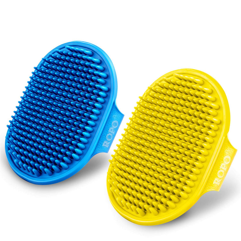 ROPO 2pcs Dog Bathing Brush & Dog Double Sided De-Shedding Rake & Rubber Handled Steel Toothed Comb Set - PawsPlanet Australia