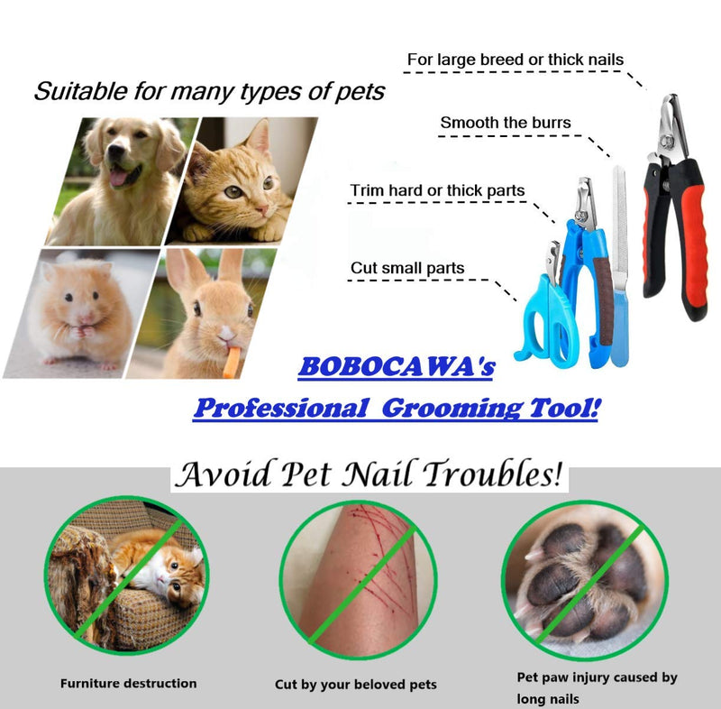 [Australia] - BOBOCAWA Dog Nail Clippers Trimmer Set - Safety Guard To Avoid Over-Cutting Nails Big Toenail Cutter for Thick Nails Razor Sharp Blades Professional At Home Grooming Tool for Dog Cat Rabbit 