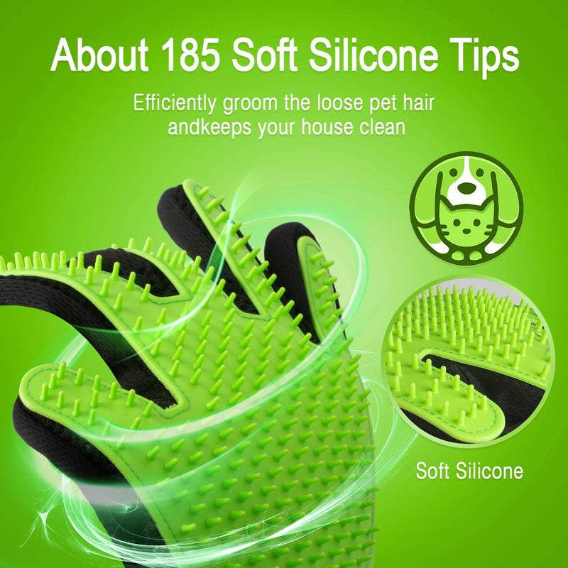 TUODING Pet Grooming Shedding Tool Hair Remover Mitt Mesh Glove Brush[2020 New Upgrade ] with 185 Soft Silicone Tips for Massage for Cats Dogs (right hand and Left hand) green - PawsPlanet Australia