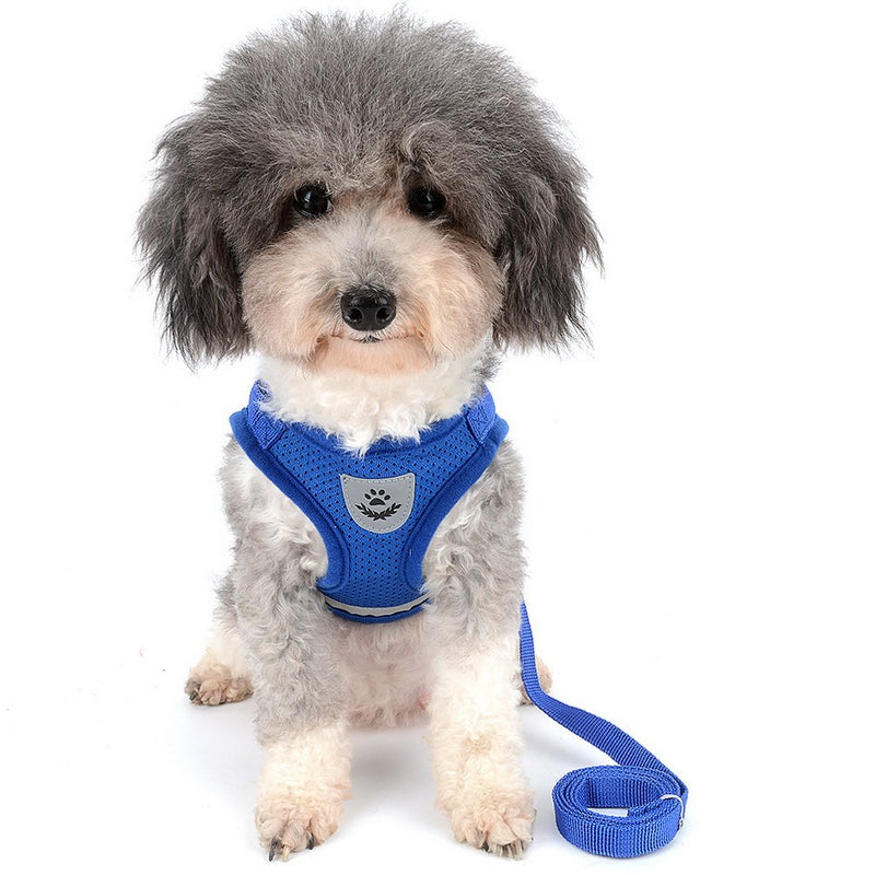 [Australia] - Zunea Small Dog Harness Leash Set No Pull Reflective Adjustable Step-in Soft Mesh Padded Puppy Vest Harness Leads, Cat Harness Escape Proof for Walking, for Girl Boy Pet Dogs Kittens M (Chest:15.5", for 7-11lbs) Blue 