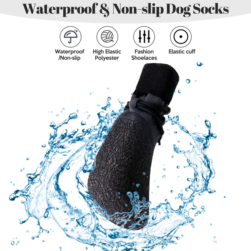 Pack of 4 Dog Socks, Waterproof Non-Slip Dog Shoes Dog Paw Protector Foot Cover Dog Rain Snow Shoes Socks (Black, 3#) 3# Black - PawsPlanet Australia