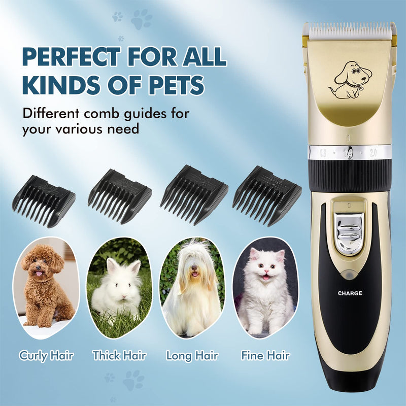 Electric Dog Clippers, Cordless Dog Trimmer Low Noise | Pet Grooming Kit Rechargeable & Fast Charging Dog Grooming Clippers with 4 Combs | Professional Cat Hair Trimmer for Dogs Cats Horses - PawsPlanet Australia