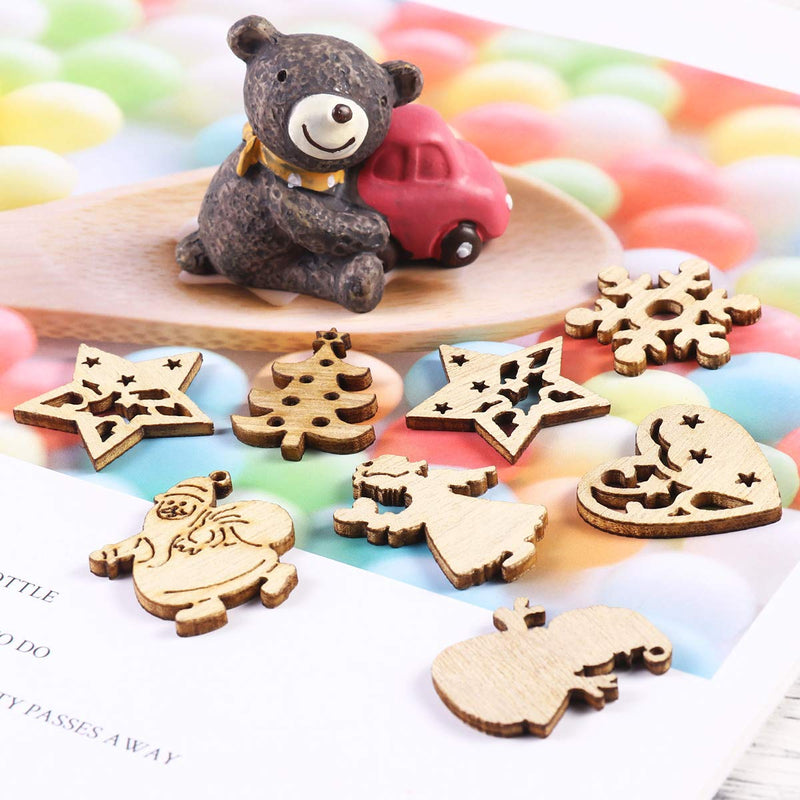 BESTOYARD 50pcs Cute Cartoon Wooden Pieces Cutouts Craft Embellishments Wood Ornament Christmas Pendant for DIY Art Home Decoration (Random Pattern) - PawsPlanet Australia