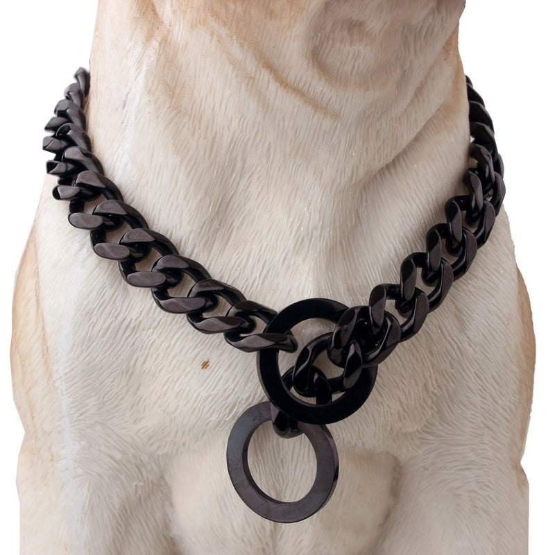 [Australia] - GZMZC 12/15/19mm Strong Black Stainless Steel Curb Chains Dog Pet Choker Collars Necklace 12-36inch 15mm width 22" recommend dog's neck:18" 