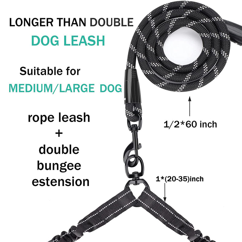 Double leash, no tangle, reflective dog leash for two dogs, double leash with padded handles, highly elastic short holder, for two dogs for walking/training - PawsPlanet Australia