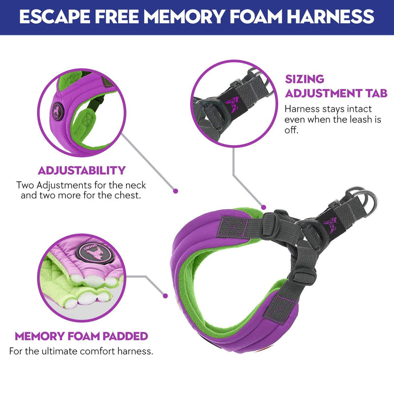 Gooby Escape Free Memory Foam Harness - Purple, Large - No Pull Step-In Small Dog Harness with Four Point Adjustment - Perfect on the Go Dog Harness for Medium Dogs No Pull and Small Dogs Large Chest (42~61.5 cm) - PawsPlanet Australia