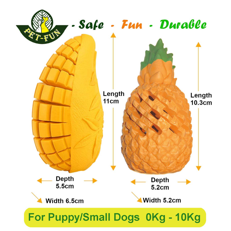 Pet-Fun® 2pcs Small Pineapple+Mango Pack, Durable Puppy Chew Toy, Strong Boredom Puzzle Treat Dispenser, Brain Activity Feeder, Tough Teething Chew for Small Dogs/Puppies(Average Chewers) Small 11cm 2pcs - PawsPlanet Australia