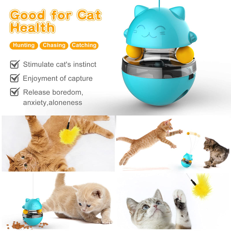 Automatic Cat Toy, 2-in-1 Cat Feather Toy & Cat Ball Toy, Cats Toy Interactive Cat Toys for Indoor Cats, Cat Puzzle Toys-Turntable Leaking Food Ball Cat Toy, Satisfies Kitty's Chasing & Eating Needs - PawsPlanet Australia